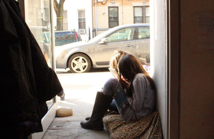 Reading in the doorway